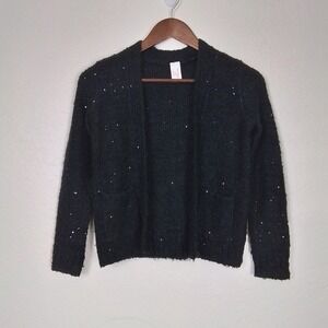 Cat & Jack Girls‎ M 7/8 Black Sequin Cardigan Thick Knit Holiday Party Sweater